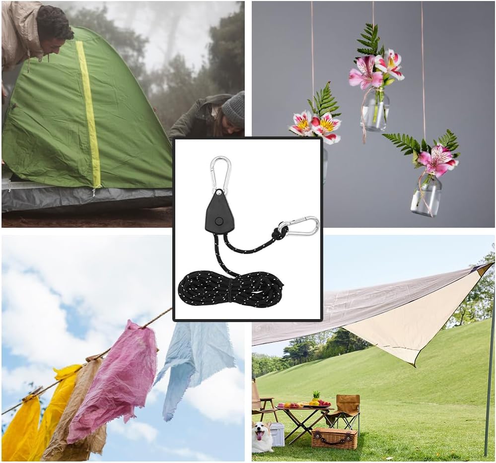 6 Black Reflective Camping Tent Rope Tie down Fastener Tensioner Ratchet Hanger
