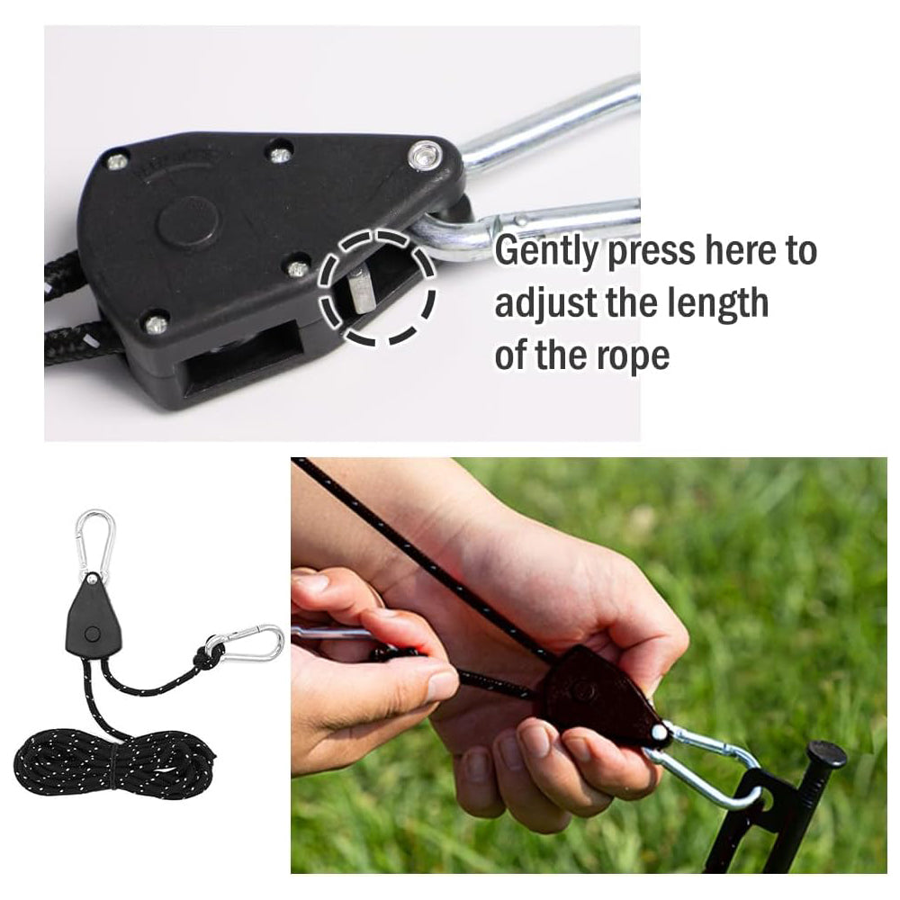 6 Black Reflective Camping Tent Rope Tie down Fastener Tensioner Ratchet Hanger