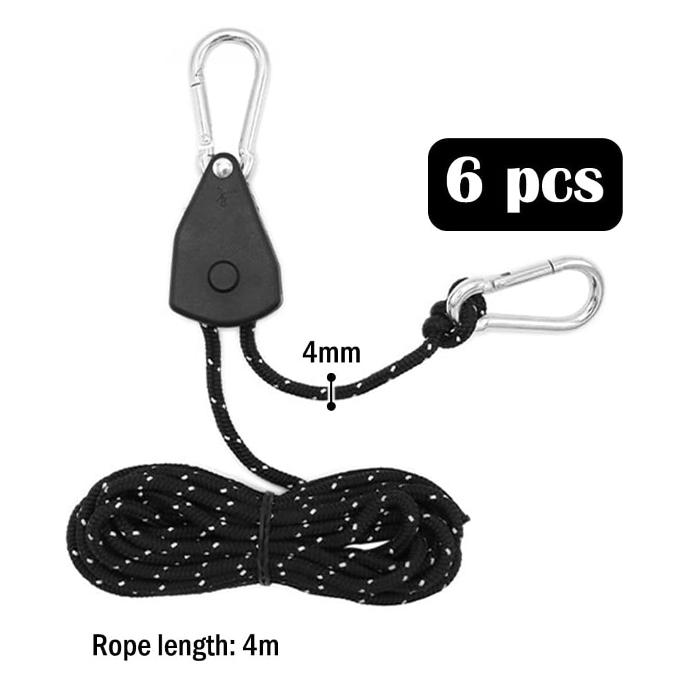 6 Black Reflective Camping Tent Rope Tie down Fastener Tensioner Ratchet Hanger