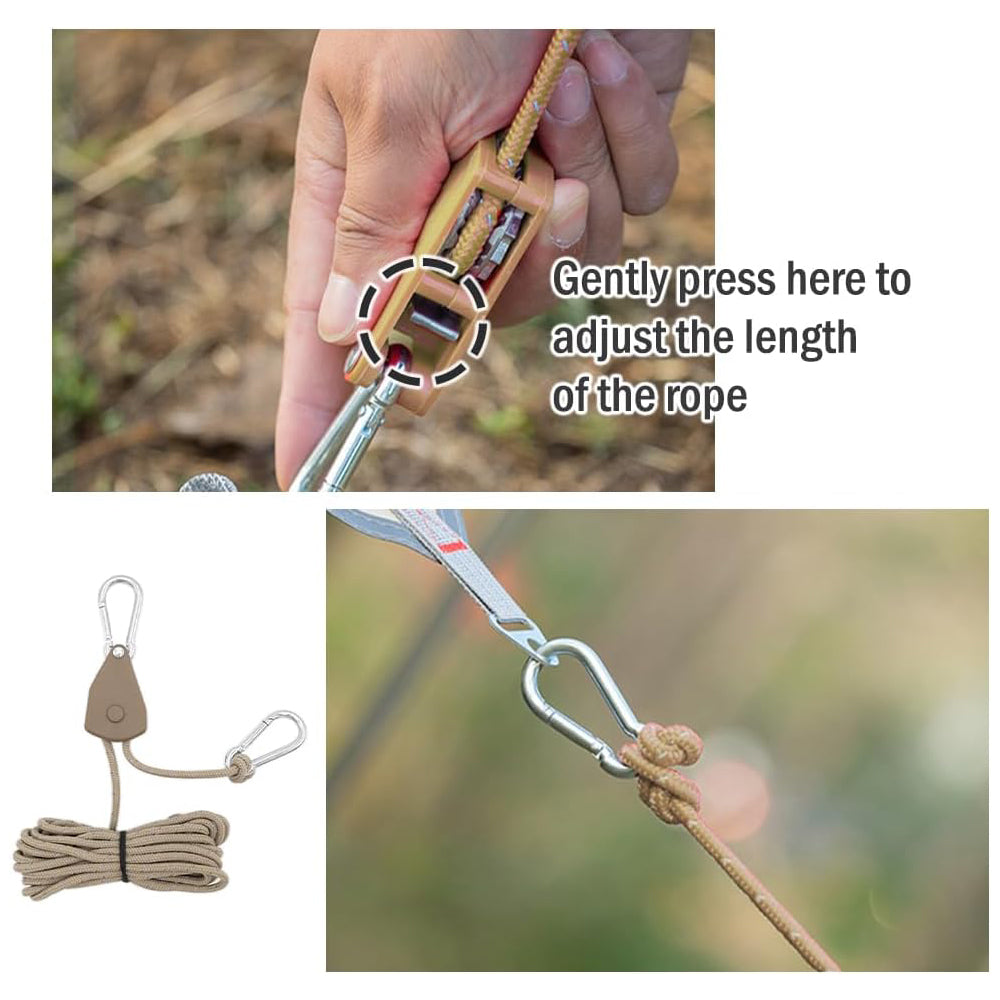 6x Khaki Reflective Camping Tent Rope Tie down Fastener Tensioner Ratchet Hanger
