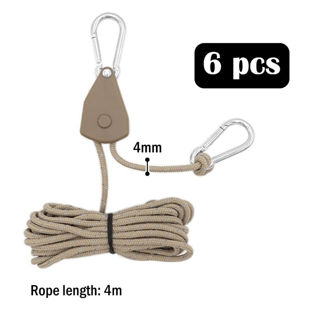 6x Khaki Reflective Camping Tent Rope Tie down Fastener Tensioner Ratchet Hanger