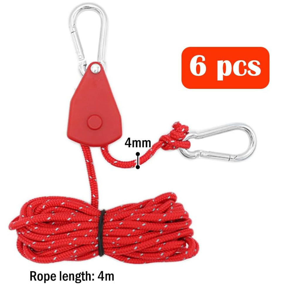 6x Red Reflective Camping Tent Rope Tie Down Fasteners Tensioner Ratchet Hangers