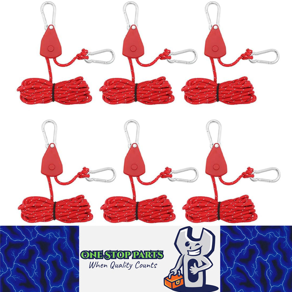 6x Red Reflective Camping Tent Rope Tie Down Fasteners Tensioner Ratchet Hangers