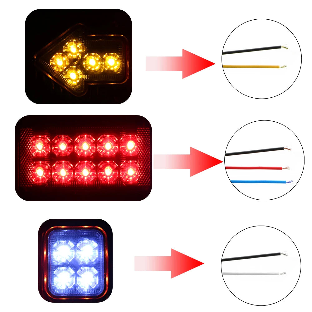 2 x 12V LED Trailer Lamp 19LEDs Stop Tail Indicator Reverse Light Truck Lorries
