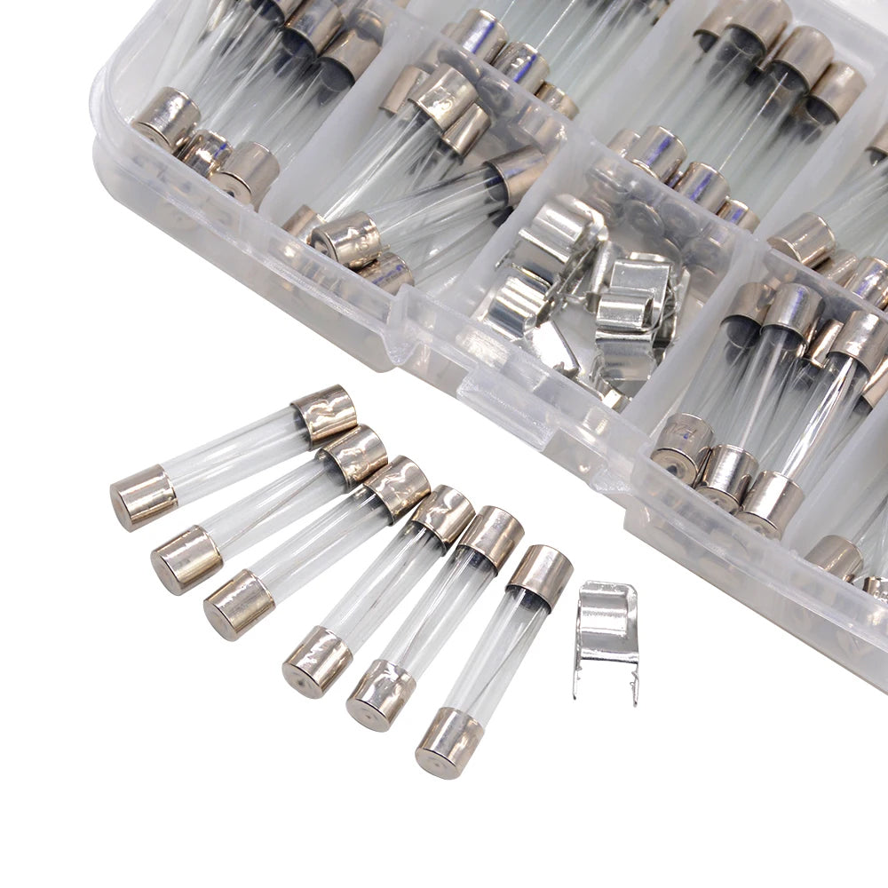 72pcs 6x30mm Glass Fuses Assorted Kit 10 Values 250V 0.5A-30A Car Glass Fuses