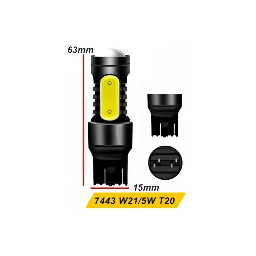 2 x T20 7443 12v Cool White Dual Brightness LED 5smd COB super Bright (2pcs)