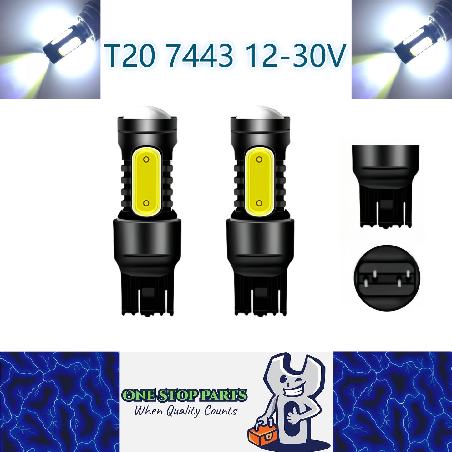 2 x T20 7443 12v Cool White Dual Brightness LED 5smd COB super Bright (2pcs)
