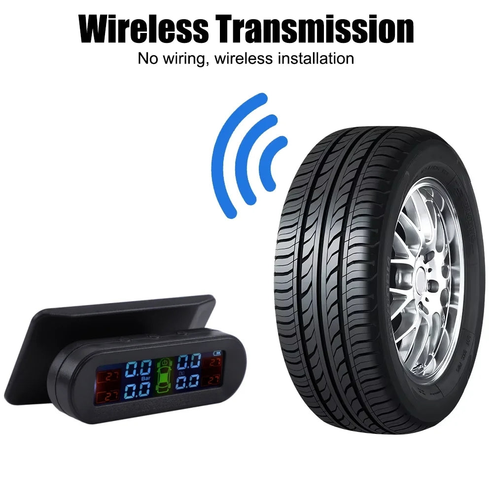 Tyre Pressure Monitoring System Car USB Solar Tyre Alarm With 4 External Sensors