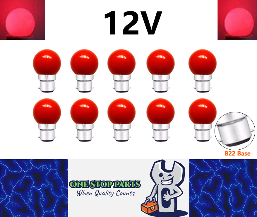 10 x Red 12v B22 1W LED Bubble Globe Frosted Red Lens for sign party (10pcs)