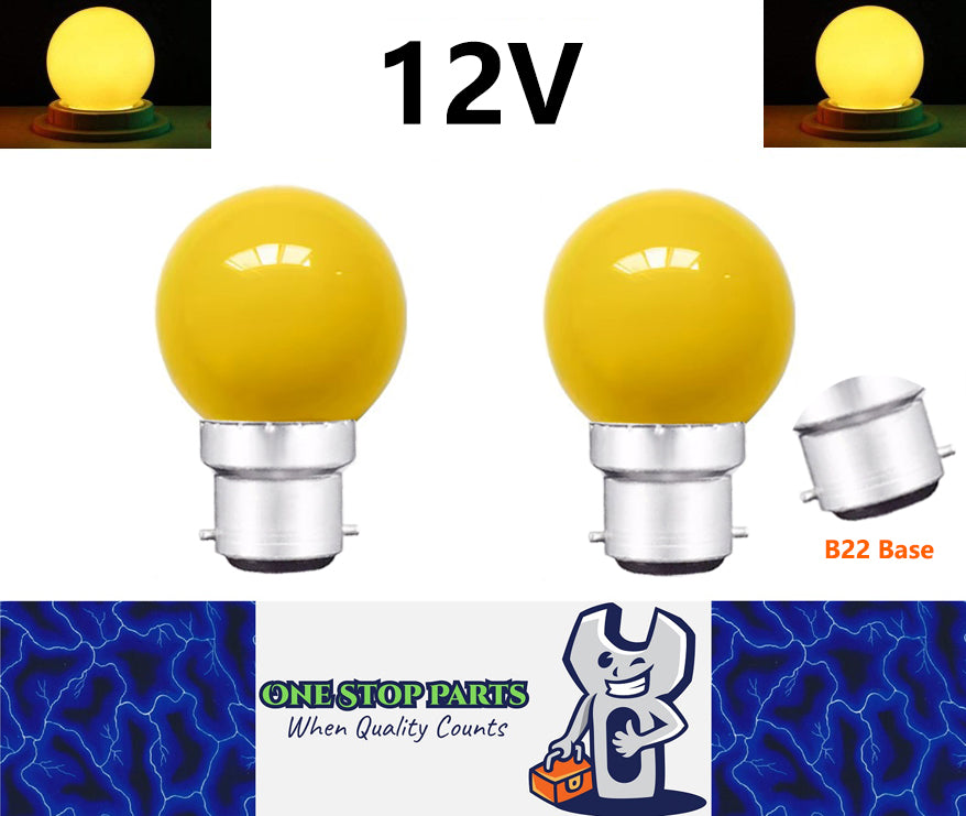 2 x Yellow 12v B22 1W LED Bubble Globe Frosted Yellow Lens sign party (2pcs)
