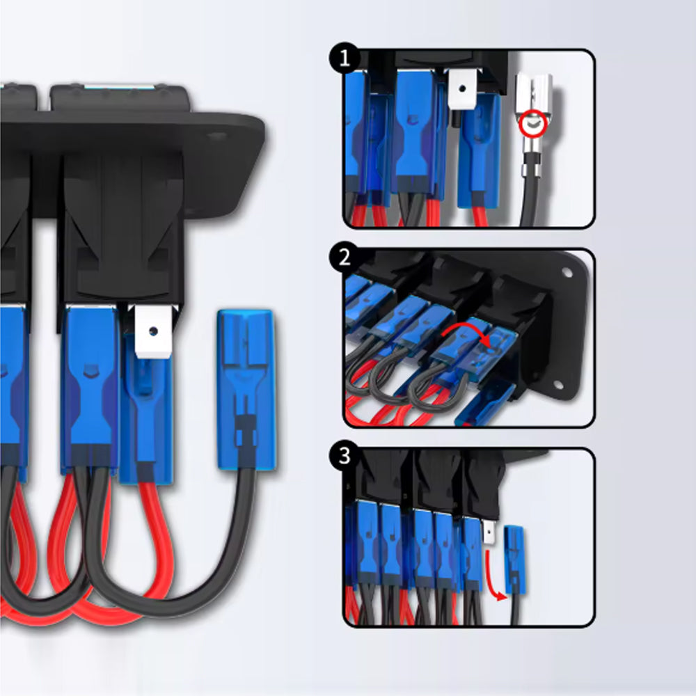 12V-24V Pre Wired 7 Gang Switch Panel LED Rocker Switch Panel with Volt USB Port