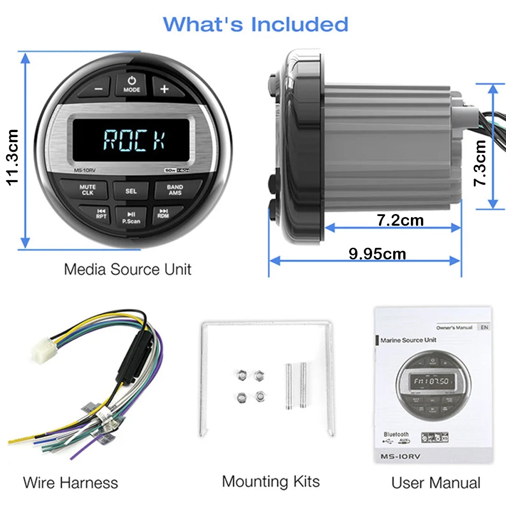 Boat Radio Media Player Marine Stereo MP3 Waterproof Bluetooth Audio Radio FM AM