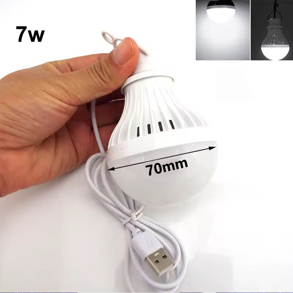 USB 7w Cool White Light Bulb with 1.5 Meter Cable Ideal for Camping (1pc)