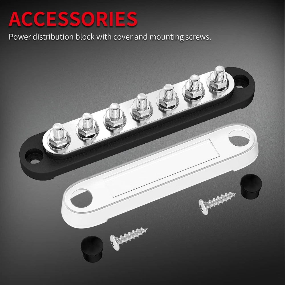 M6 Bus Bar 12V-48V 150A Power Distribution Block 7xM6 Posts Studs Terminal Block