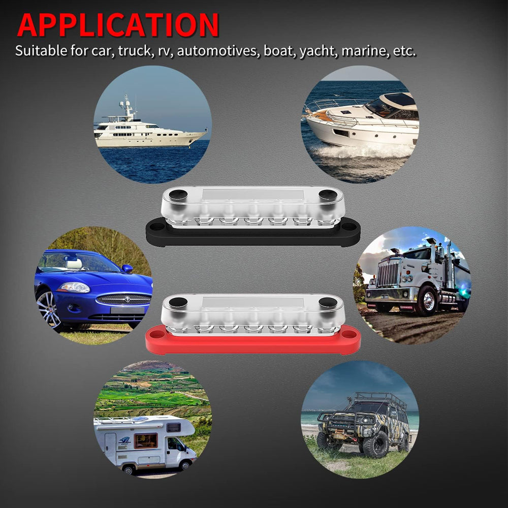 M6 Bus Bar 12V-48V 150A Power Distribution Block 7xM6 Posts Studs Terminal Block
