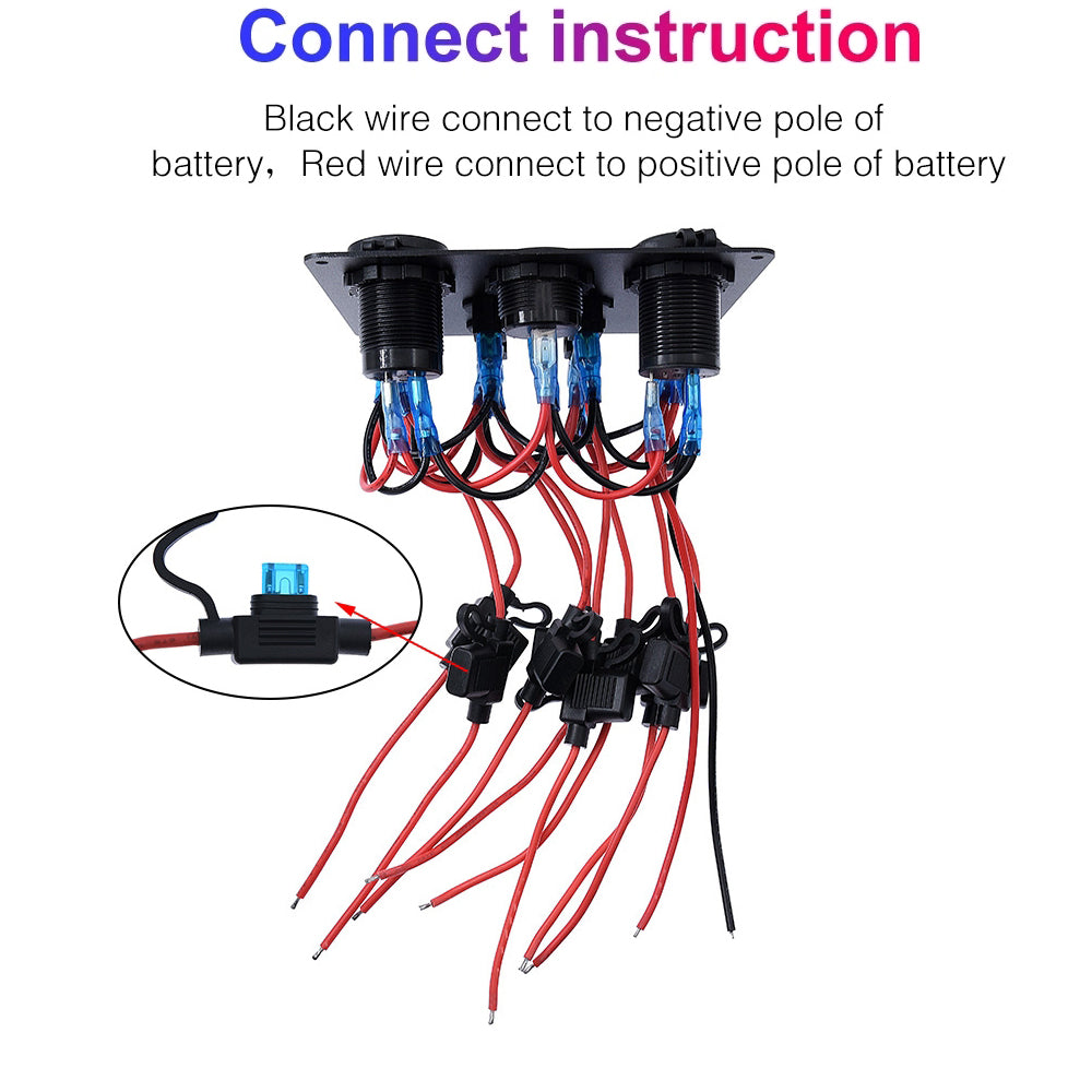 12-24V Red 8 Switch Panel Volt USB Port 12V Outlet Combination Marine LED Rocker