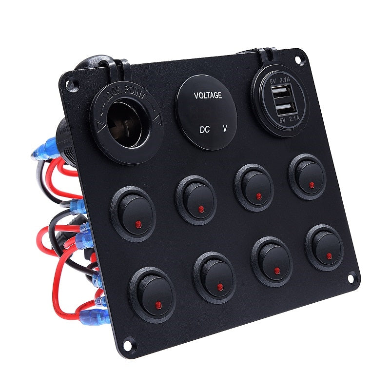 12-24V Red 8 Switch Panel Volt USB Port 12V Outlet Combination Marine LED Rocker
