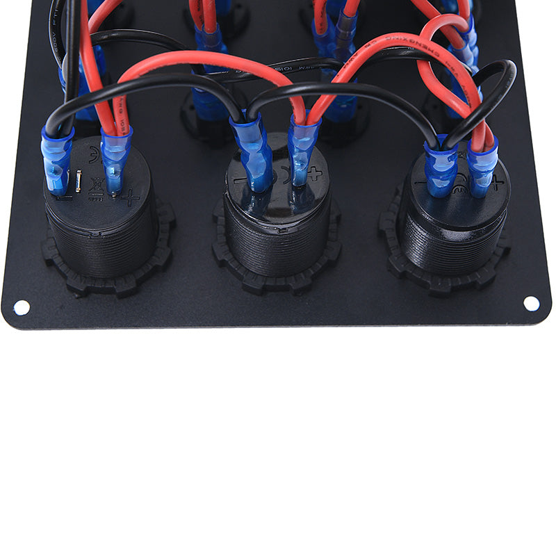 12-24V Red 8 Switch Panel Volt USB Port 12V Outlet Combination Marine LED Rocker