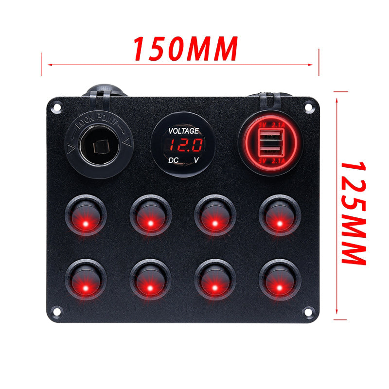12-24V Red 8 Switch Panel Volt USB Port 12V Outlet Combination Marine LED Rocker