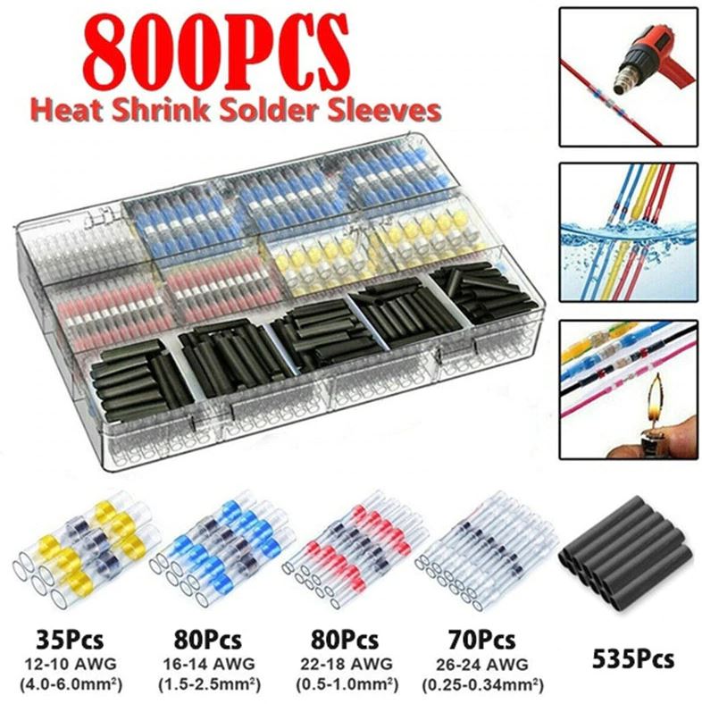 800pcs Mixed Waterproof Heat shrink Wire Connector Solder Insulated Joiners