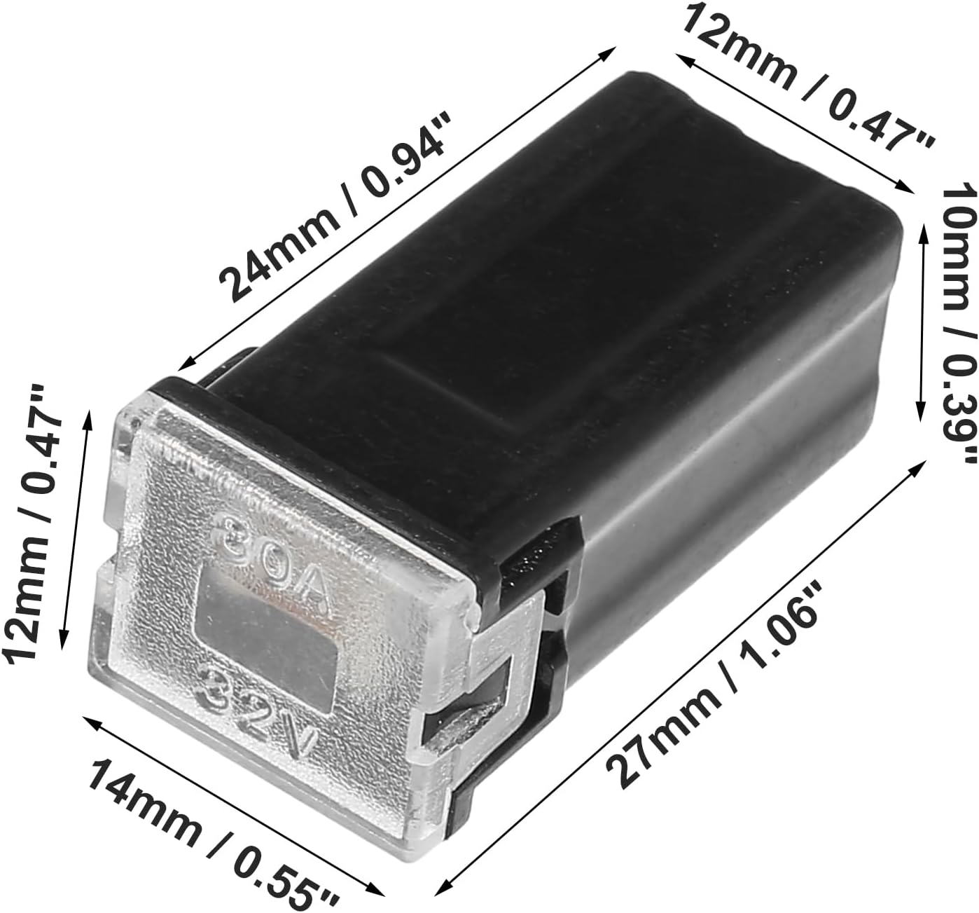 1 x 80Amp Black Small Slow Blow Fuse Block 10mmx12mm x 27mm High 80A Fuse (1pc)1