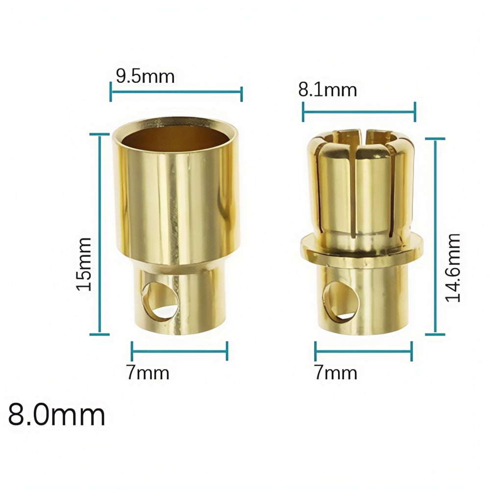 1 Pair 8mm Bullet Connectors Banana Plugs Male Female for RC Battery ESC Motor