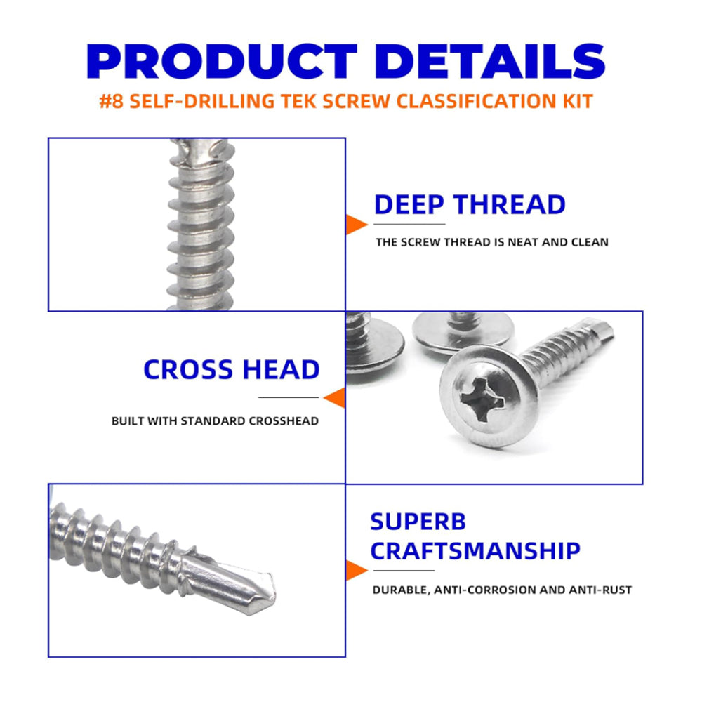 80pcs #8 Truss Head Self Tapping TEK Screws Stainless Steel Self Drilling Screws