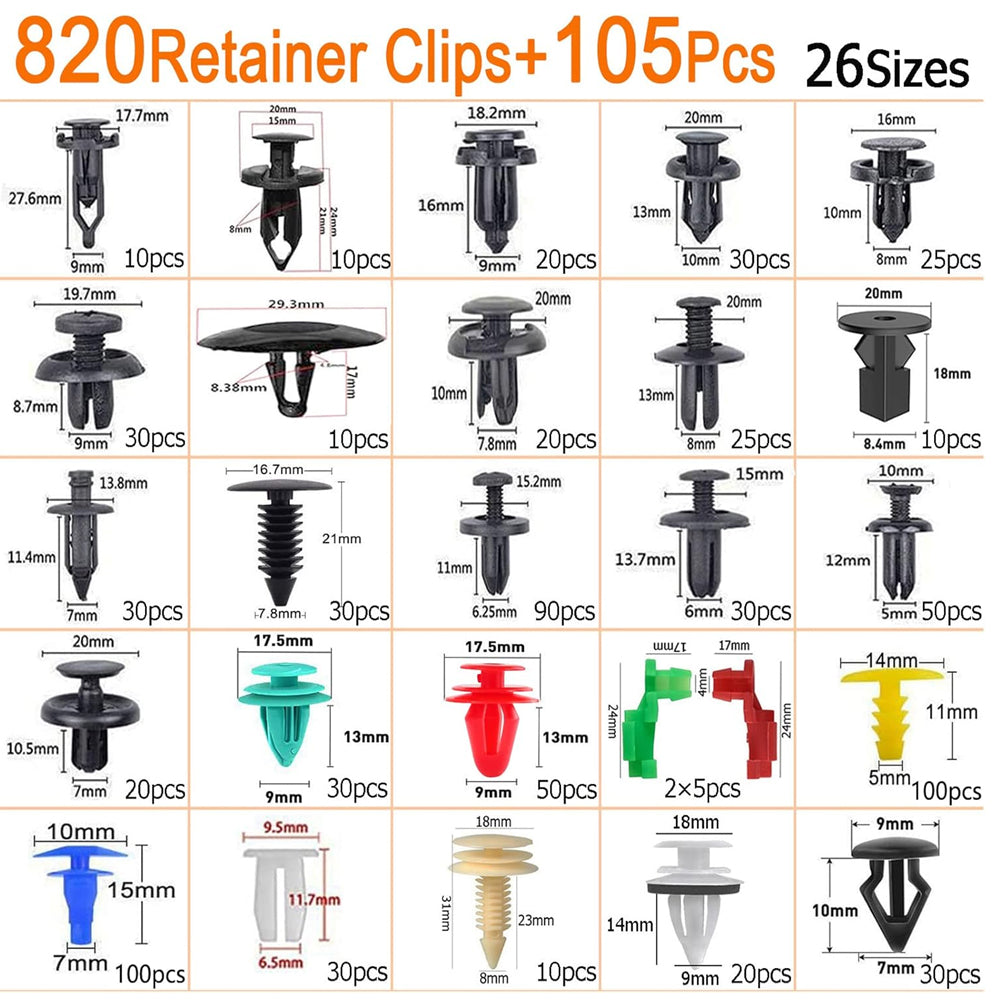 820pcs Car Push Retainer Clip Fastener 26 Sizes Bumper Fender Rivet with Removal