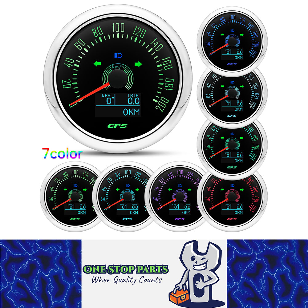 12v - 24v 85mm Hole Black/Silver GPS Speedo 0-200kmh odo trip white 7 color