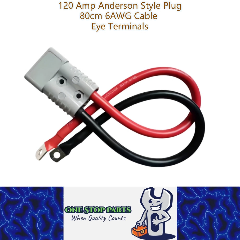 1 x 120amp Anderson Style Plug With 80cm 6AWG Cable with Eye Terminals 120 Amp