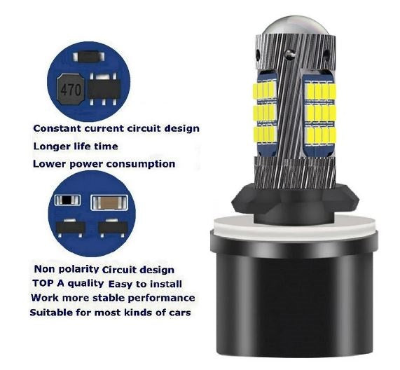 2 x H27 880 LED SMD Super Bright White Fog Light Globes 12v / 24v 10-30v (Pair)