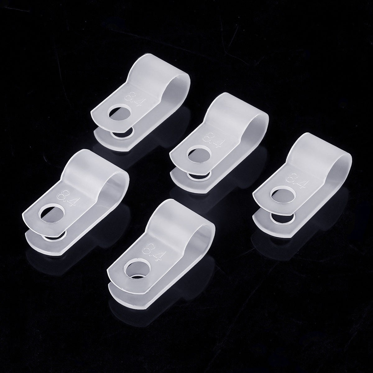 100 X White 8.4mm P Clamps Cable saddle clips R-Type Nylon Plastic Clamps 100pcs