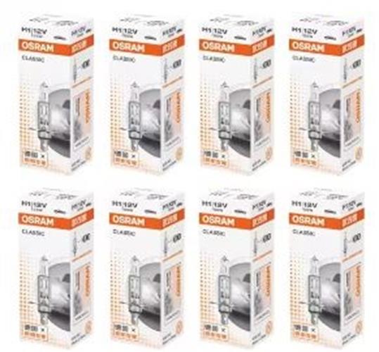 8 x Osram 12v H1 55w P14.5s Halogen Clear Globes 3200k Classic 64150 (8pcs)