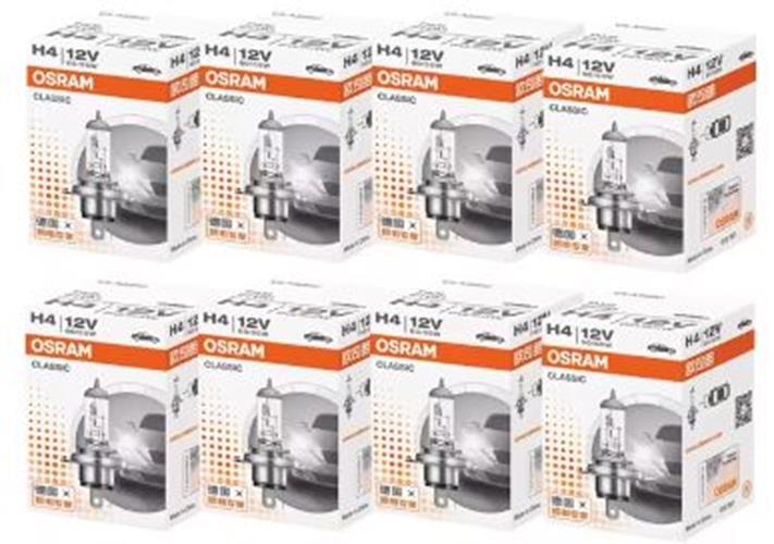8 x Osram 12v H4 60/55w Standard Hi/Low P43t HB2 9003 Clear Globes 64193 (8pcs)