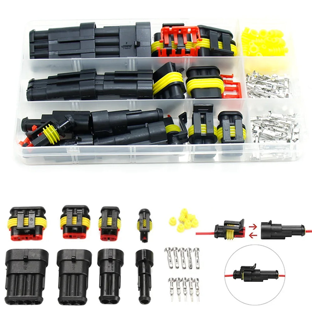 96 x 1/2/3/4 Pin AMP Waterproof Connector Car Wire Plug with Wire Crimping Plier