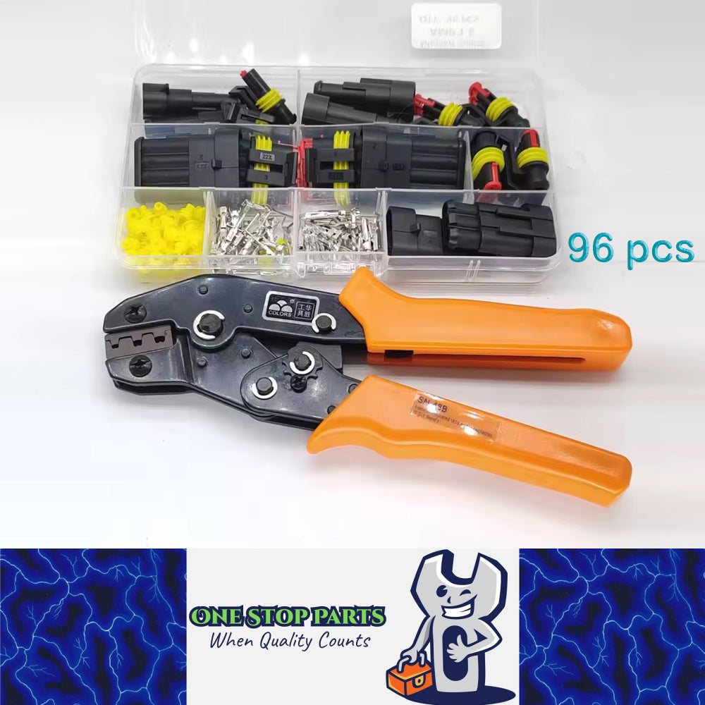 96 x 1/2/3/4 Pin AMP Waterproof Connector Car Wire Plug with Wire Crimping Plier
