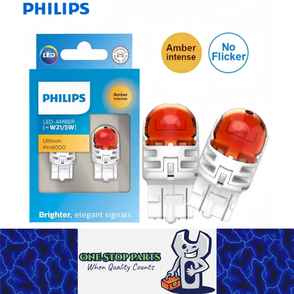 2 x Philips T20 7443 Amber LED Globes 12V Philips 7443 Amber LED Signal Light
