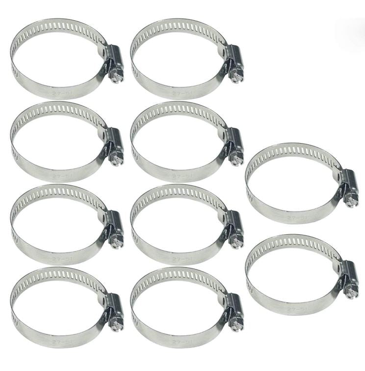 10 x 21-44mm Strong Stainless Steel Hose Clamps wide 10mm x 0.3mm Thick (10pcs)