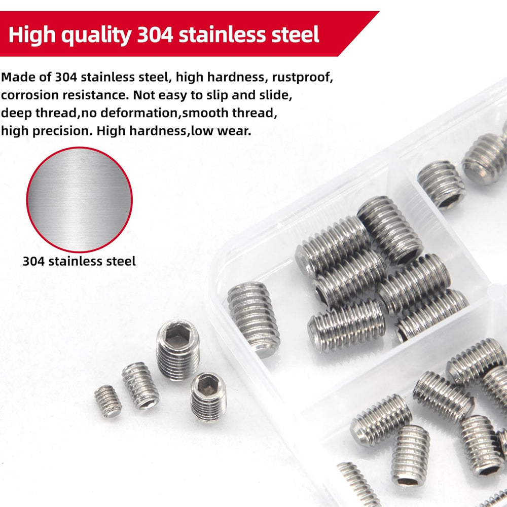 176pcs Allen Head Hex Set Screws M2.5–M8 Assortment Kit 304 SS Grub Bolts