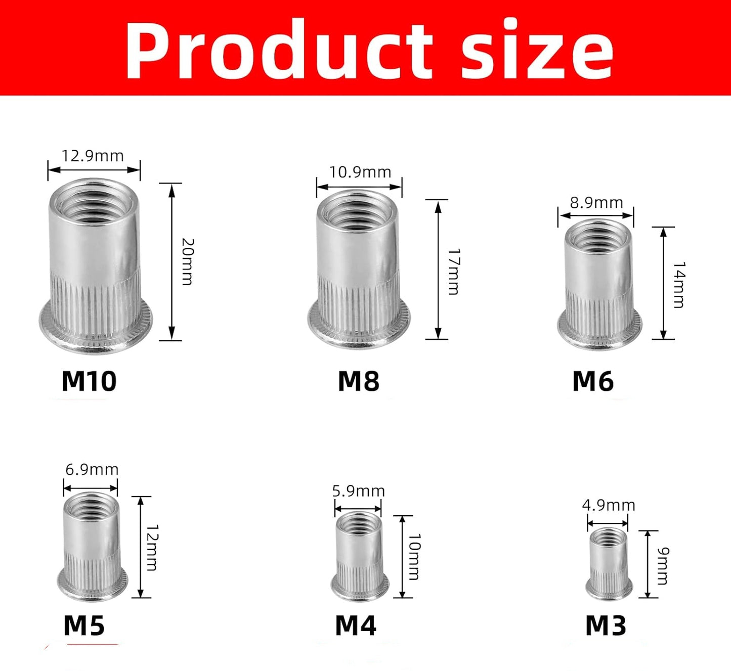 20 x M4 Aluminium Alloy Rivet Nuts- 9mm Wide x 11mm Long Suits 6mm Hole (20pcs)