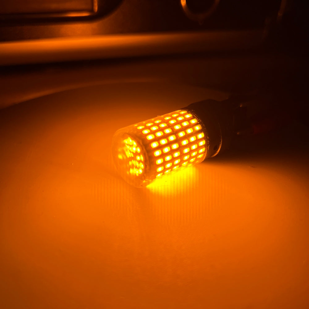 2 x 3157 P27/7W 12V 2100LM Amber LED 144SMD CANBUS 360 degree super Bright 2pcs