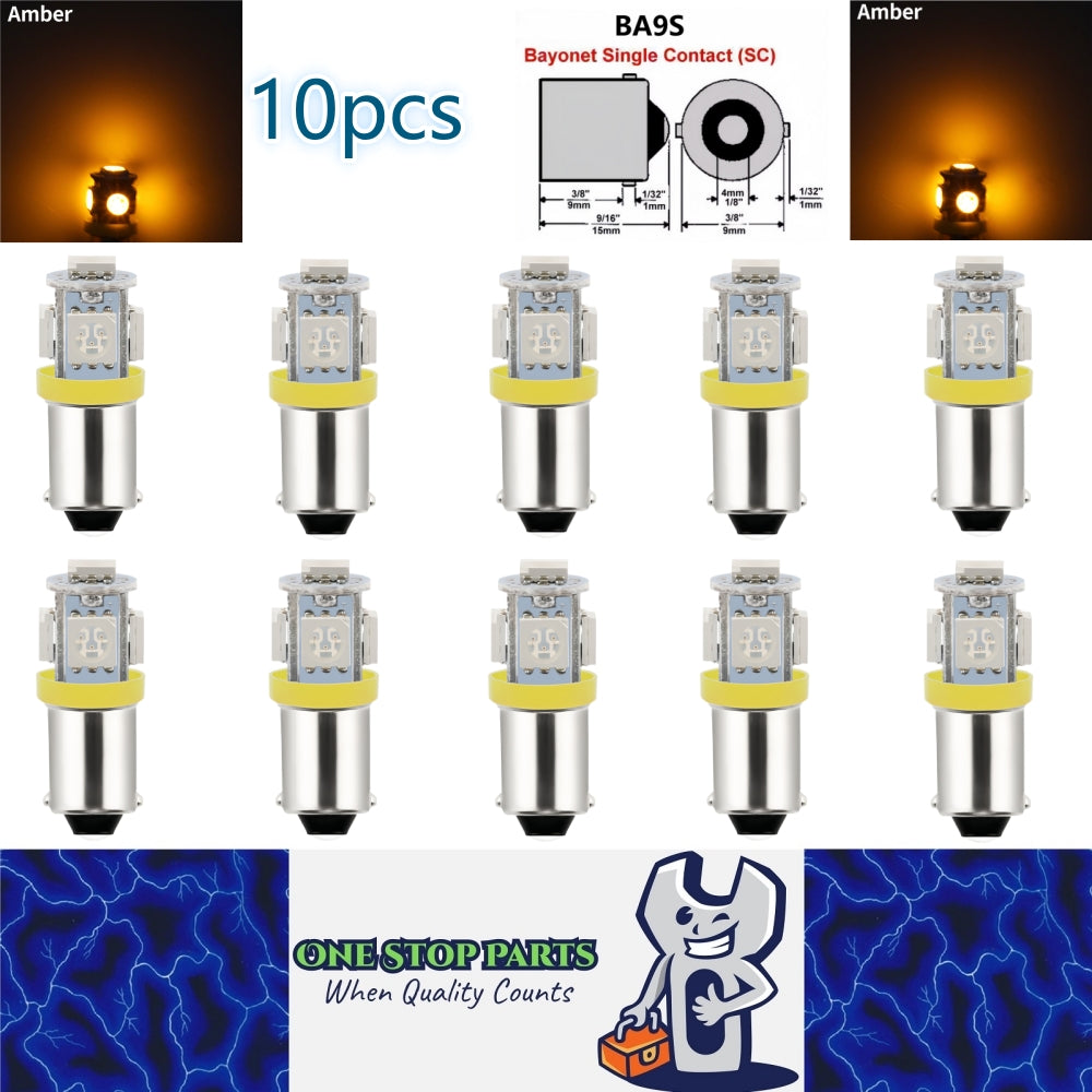 10 x BA9S AMBER 12V 5SMD 360 DEGREE LIGHT 88LM IDEAL FOR PARKERS OR DASH 10pcs