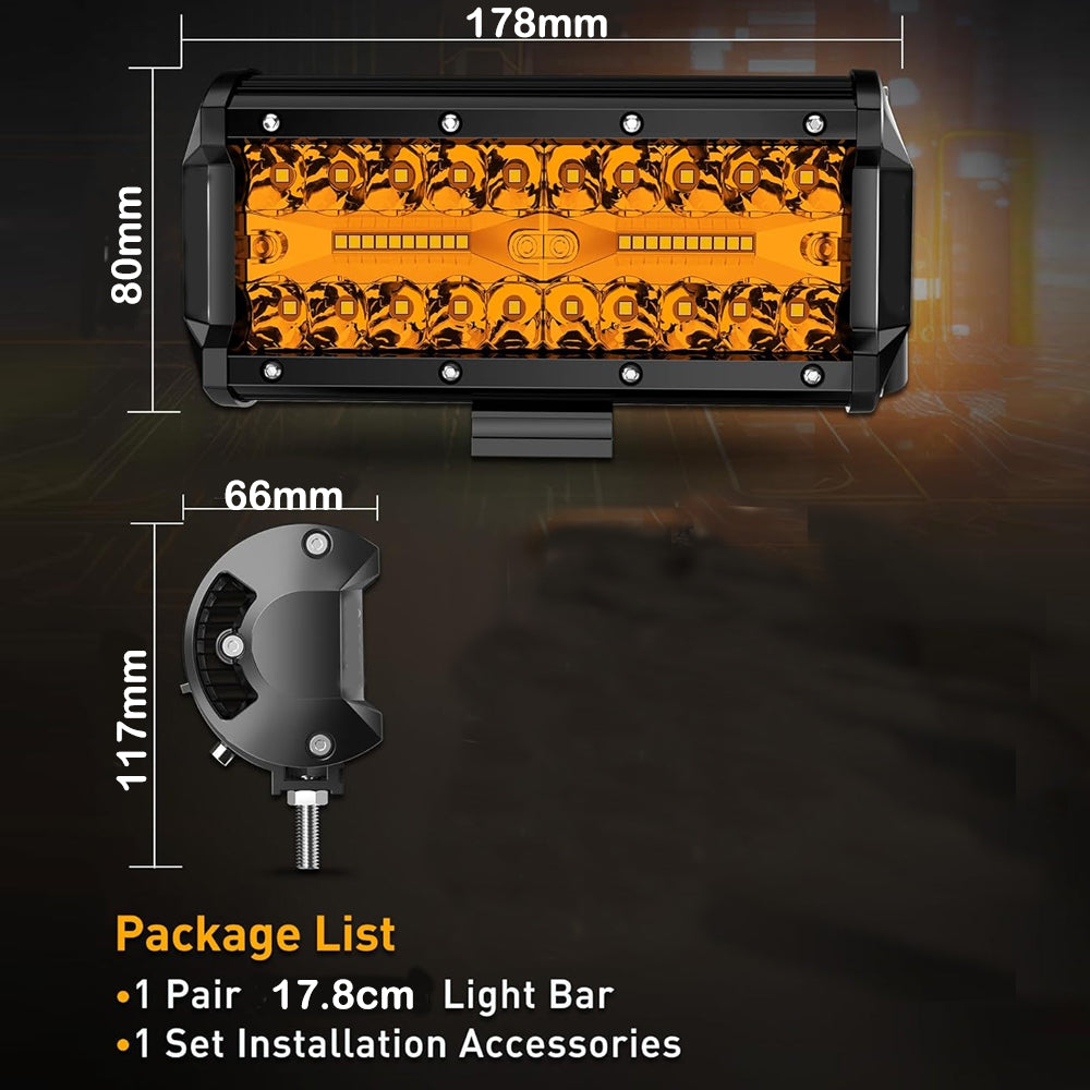 2 x Amber LED Light Bar 120W 178x80mm Flood Spot beam Combo LED Work Light Bar