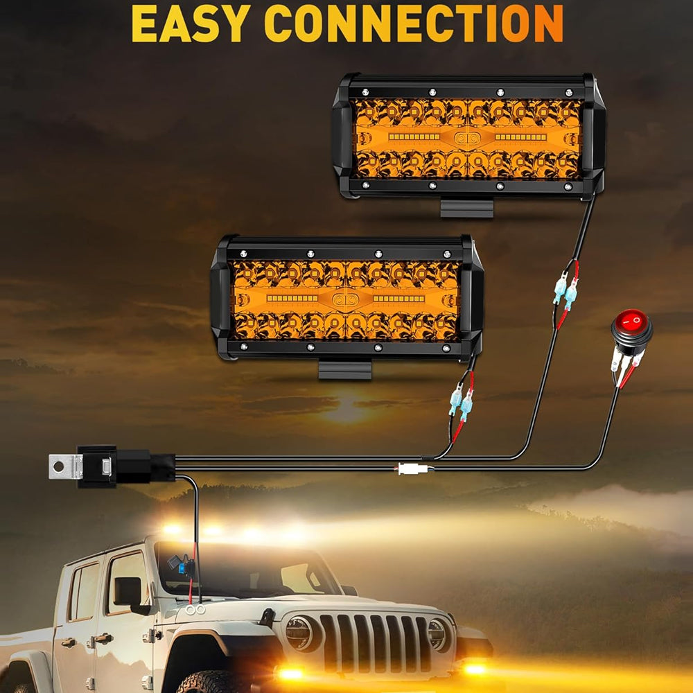 2 x Amber LED Light Bar 120W 178x80mm Flood Spot LED Work Light with Harness