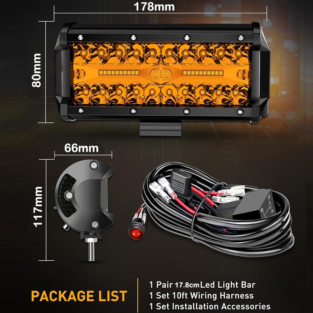 2 x Amber LED Light Bar 120W 178x80mm Flood Spot LED Work Light with Harness