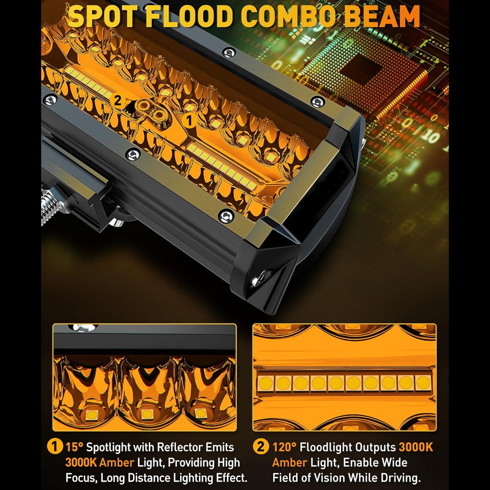 2 x Amber LED Light Bar 120W 178x80mm Flood Spot beam Combo LED Work Light Bar