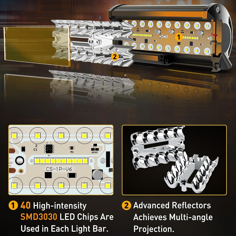 2 x Amber LED Light Bar 120W 178x80mm Flood Spot beam Combo LED Work Light Bar