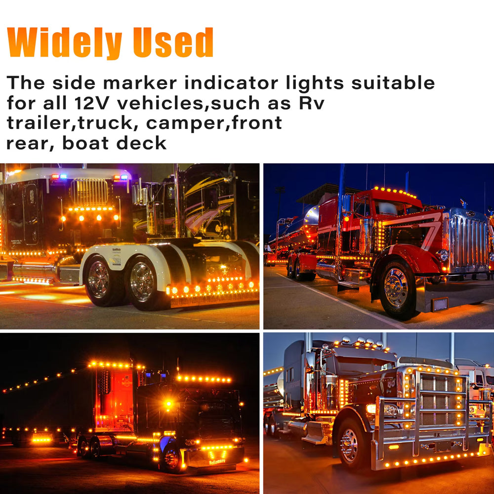 50 x Amber Round LED Side Marker Lamps 1.91CM 3LED 12V LED Side Marker Lamps