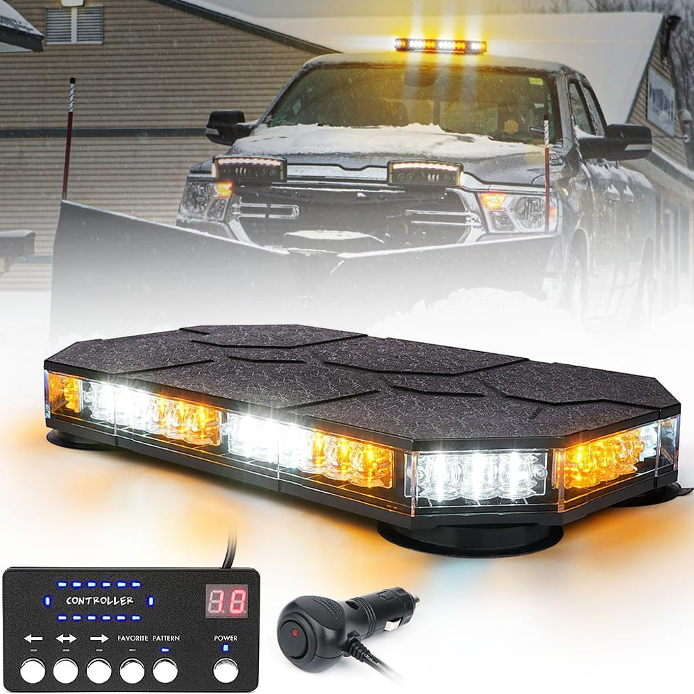 Amber/White Magnetic Rooftop Strobe Beacon Light With Controller Warning Light