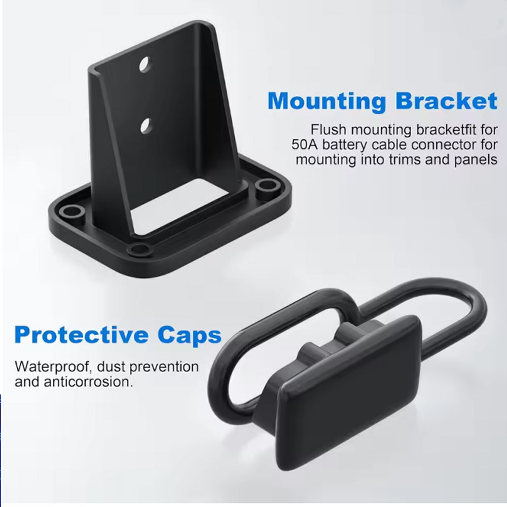 2 x 50amp Anderson Style Plugs With 40cm 8AWG Cable Mounting Bracket and Cover